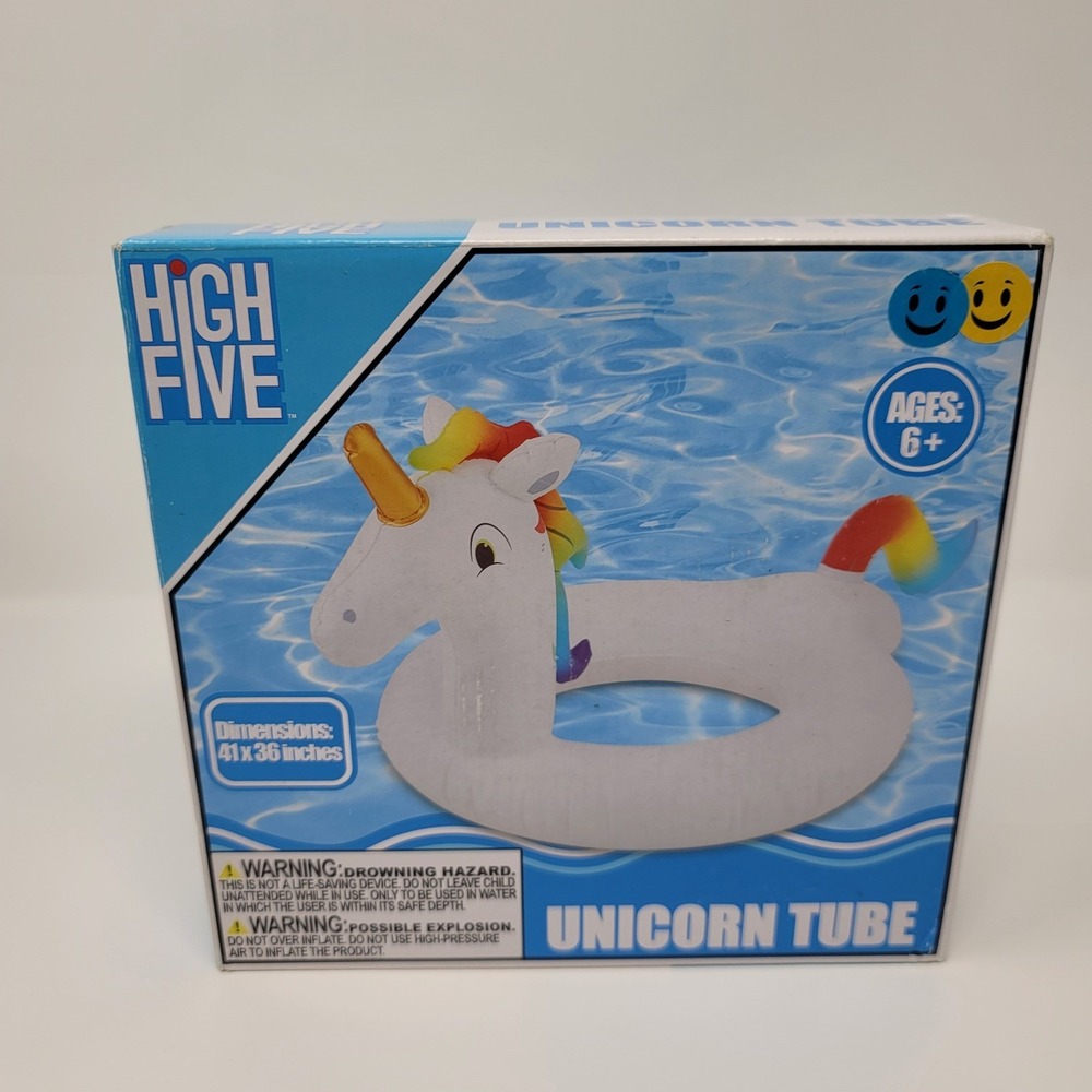 High Five Unicorn Tube Pool Float, 41x36 Inches Kids Inflatable Ride On New - Picture 2 of 3